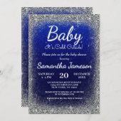Invitation Enfant d'hiver Garçon Bleu Baby shower d'argent Pa (Devant / Derrière)