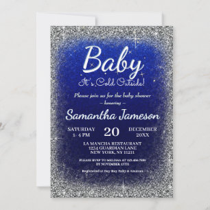 Invitation Enfant d'hiver Garçon Bleu Baby shower d'argent Pa