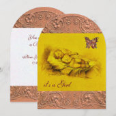 INVITATION ENFANT DORMIR, BABY SHOWER ROSE JAUNE BOUTEILLÉ (Devant / Derrière)