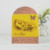 INVITATION ENFANT DORMIR, BABY SHOWER ROSE JAUNE BOUTEILLÉ (Debout devant)