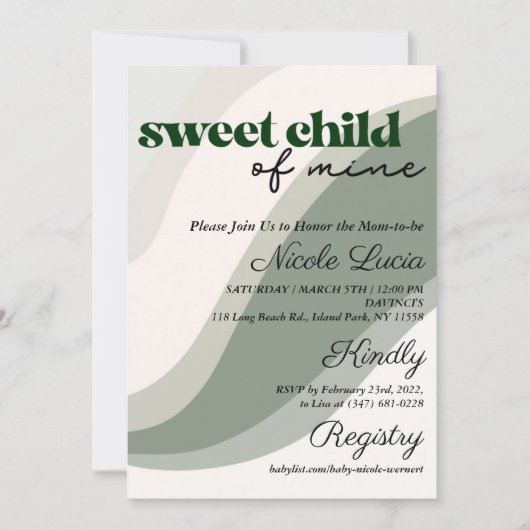 Invitation Enfant doux de la mienne Baby shower vert Invitati (Devant)