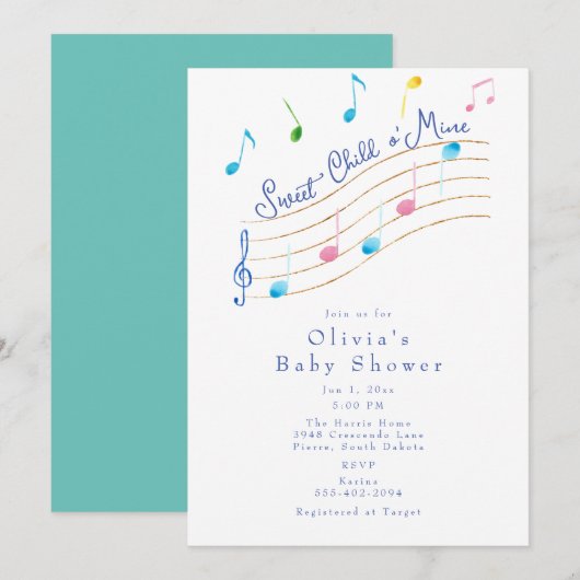 Invitation Enfant doux de mon Baby shower musical (Devant / Derrière)