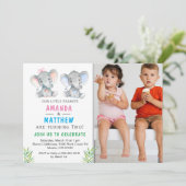 Invitation Enfant éléphant, petite fille-jumelle de cacahuète (Debout devant)