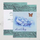 INVITATION ENFANT EN COULEUR AVEC BABY SHOWER DE GARÇON BLEUE (Devant / Derrière)