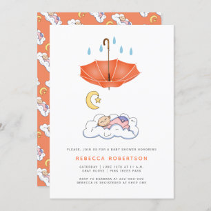 Invitation Enfant endormi douche parasol corail