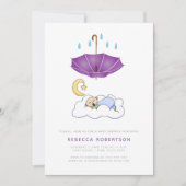 Invitation Enfant endormi douche violet parapluie mignon (Devant)
