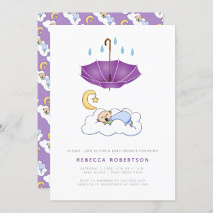 Invitation Enfant endormi douche violet parapluie mignon