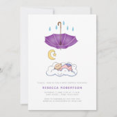 Invitation Enfant endormi douche violet parapluie mignon (Devant)