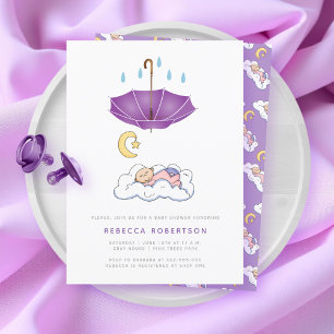 Invitation Enfant endormi douche violet parapluie mignon