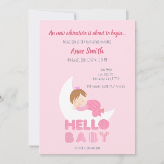 Invitation Enfant endormi sur la lune Baby shower Invitat (Devant)