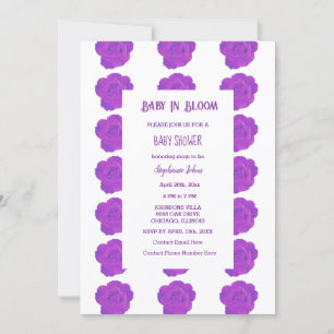 Invitation Enfant Floral En Fleur Violet Rose Baby shower fil
