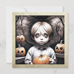 Invitation Enfant Freaky aux grands yeux et Halloween Citroui