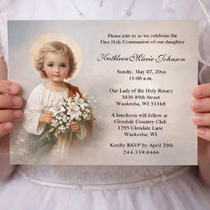 Invitation Enfant Jésus de la Première Communion avec des lys