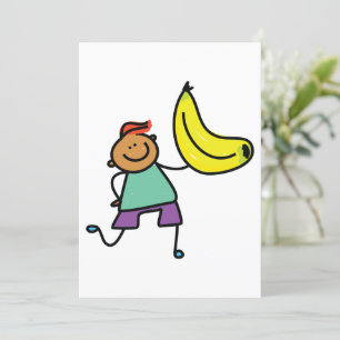 Invitation Enfant joueur tenant une grosse banane jaune
