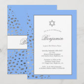 Invitation Enfant juif baptisant Bleu Hébreu Zones d'argent (Devant / Derrière)