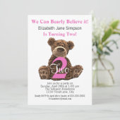 Invitation Enfant moderne 2e anniversaire Ours mignon rose se (Debout devant)