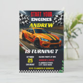 Invitation Enfant moderne et personnel Sport Race Car anniver (Debout devant)