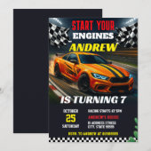 Invitation Enfant moderne et personnel Sport Race Car anniver (Devant / Derrière)