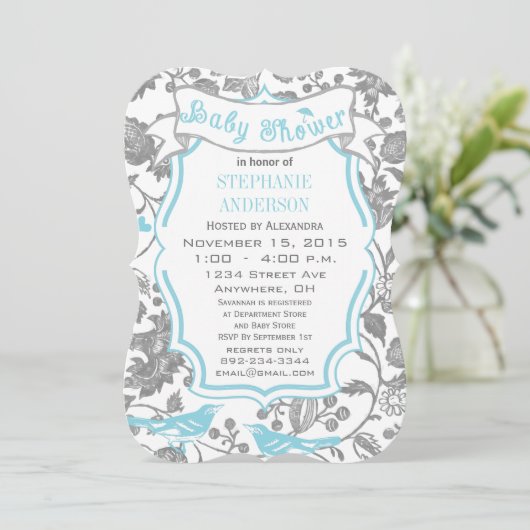 Invitation Enfant moderne garçon mignon Inséparable douche Mo (Debout devant)