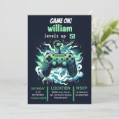 Invitation Enfant nerd cool gaming niveau jusqu'à 5e annivers (Debout devant)