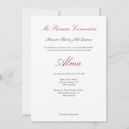 Invitation Enfant Première Communion avec Ébarbe (Dos)