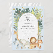 Invitation enfant siroter et voir safari thème baby shower (Devant / Derrière)