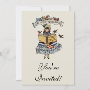 Invitation Enfant vintage avec le livre du Père Noël