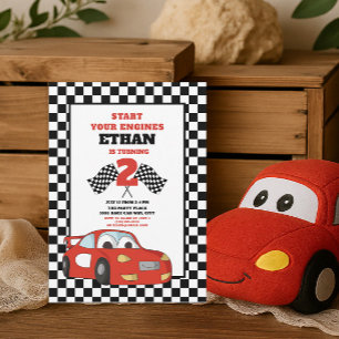 Invitation Enfant voiture de course rouge 2ème anniversaire