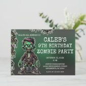 Invitation Enfant Zombie Vert & Fête d'anniversaire Halloween (Debout devant)