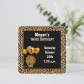 Invitation Enfants 3e fête d'anniversaire Cheetah avec Noir (Debout devant)