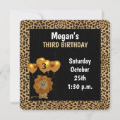 Invitation Enfants 3e fête d'anniversaire Cheetah avec Noir (Devant)