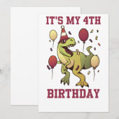 Invitation Enfants 4 ans dinosaures anniversaire 4e fête Garç (Devant / Derrière)