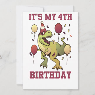 Invitation Enfants 4 ans dinosaures anniversaire 4ème Fête Ga