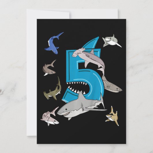 Invitation Enfants 5e anniversaire garçons requin requin blan (Devant)