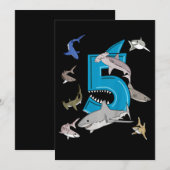 Invitation Enfants 5e anniversaire garçons requin requin blan (Devant / Derrière)