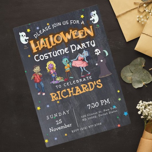 Invitation Enfants Amusants Costume Halloween Anniversaire Fê