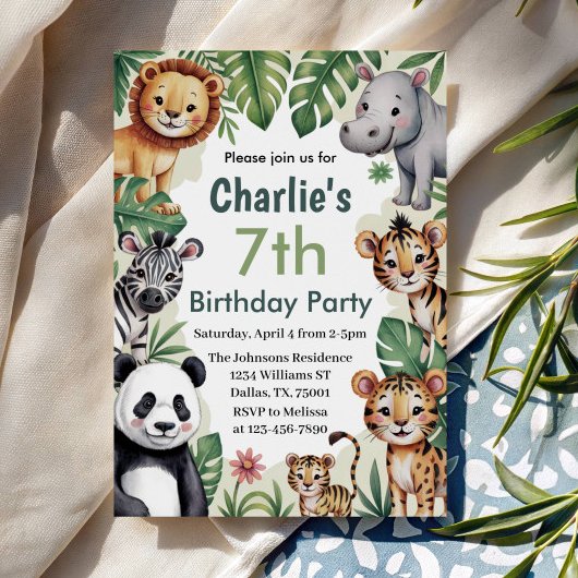 Invitation Enfants Animal Jungle fête d'anniversaire
