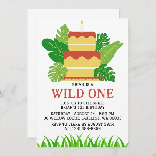 Invitation enfants animal jungle sauvage un premier anniversa (Devant / Derrière)