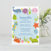 Invitation Enfants Animaux aquatiques Anniversaire mignon (Debout devant)