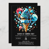 Invitation Enfants Aquarelle moderne Garçon Crème de glace An (Devant / Derrière)