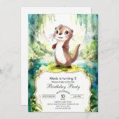 Invitation Enfants Aquarelle Otter Anniversaire (Devant / Derrière)