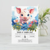 Invitation Enfants Aquarelle Piglet Barnyard Aventure Anniver (Debout devant)