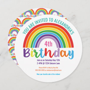 Invitation Enfants Arc-en-ciel fête d'anniversaire coloré jol
