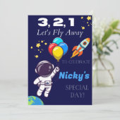 Invitation Enfants Astronaut Espace Thème Anniversaire Invita (Debout devant)