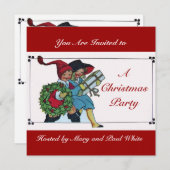 Invitation ENFANTS AVEC CADEAUX DE NOËL blanc rouge (Devant / Derrière)