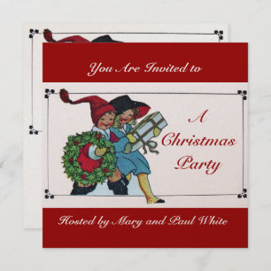 Invitation ENFANTS AVEC CADEAUX DE NOËL blanc rouge