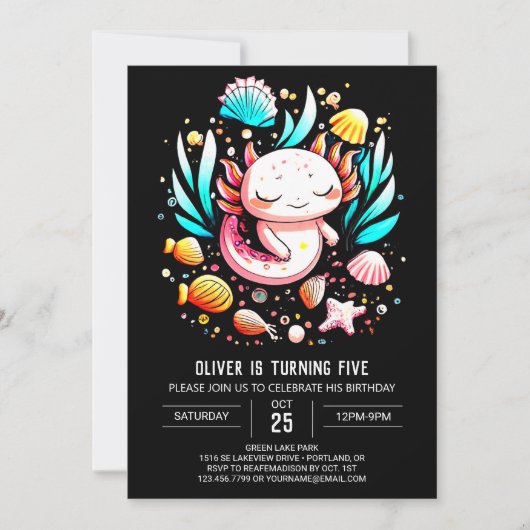 Invitation Enfants Axolotl Océan Anniversaire (Devant)