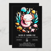 Invitation Enfants Axolotl Océan Anniversaire (Devant / Derrière)