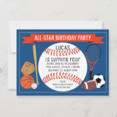Invitation Enfants Baseball Sports Anniversaire Fête Invitati (Devant)
