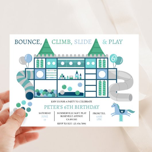 Invitation Enfants Bleu Soft Jouer Anniversaire Fête Invitati